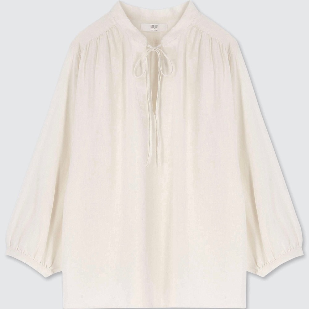 Uniqlo linen blend tie blouse